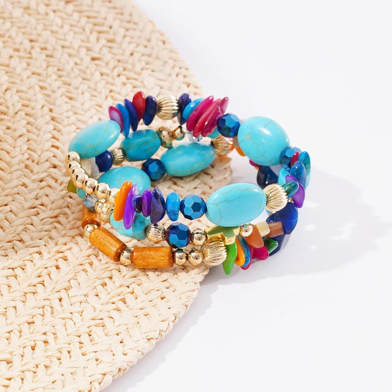 Aigrnc Boho Beaded Stretch Bracelets For Women Stackable Crystal Gold Plated Beaded Bracelets Set Trendy Handmade Friendship Braeclet Jewelry Gifts - Image 3